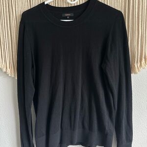 Quince Lightweight Cotton Cashmere Black Crewneck Sweater